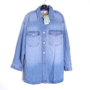 H&M NWT Oversized Denim Shirt Blue Button Up Front Long Sleeve Women's XS